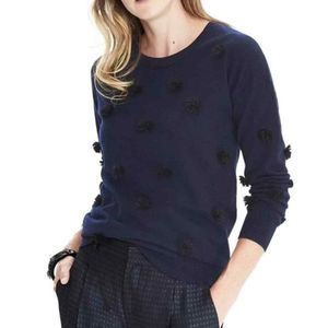 Banana Republic Womens Pom Pom Knit Sweater Size XS Navy Blue Crewneck Pullover
